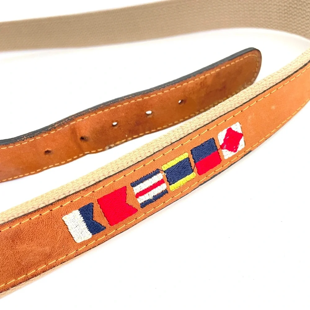 Zep-Pro Mens Nautical Signal Flag Leather Canvas Belt Brown Tan Size 46 USA Made